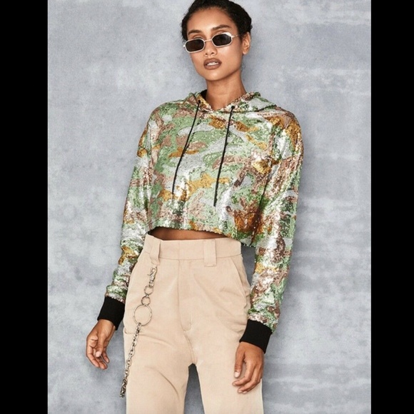 Mistress Rocks 'Gallahad'  Camo Sequin Crop Top - Picture 2 of 5